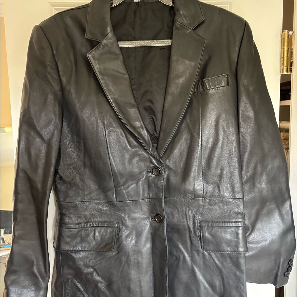 Vintage Black Leather Women's Blazer sz 10 - Picture 2 of 7